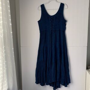 Sculls Rayon Dark Blue Lace-Up Sleeveless Maxi Dress Size M